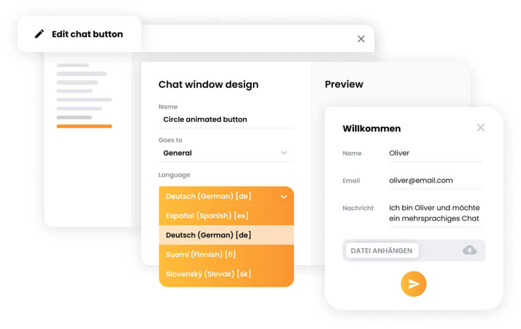 LiveAgent multilangual chat widget - mockup